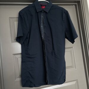 Alfani Dark Blue Short Sleeve Button Down Shirt